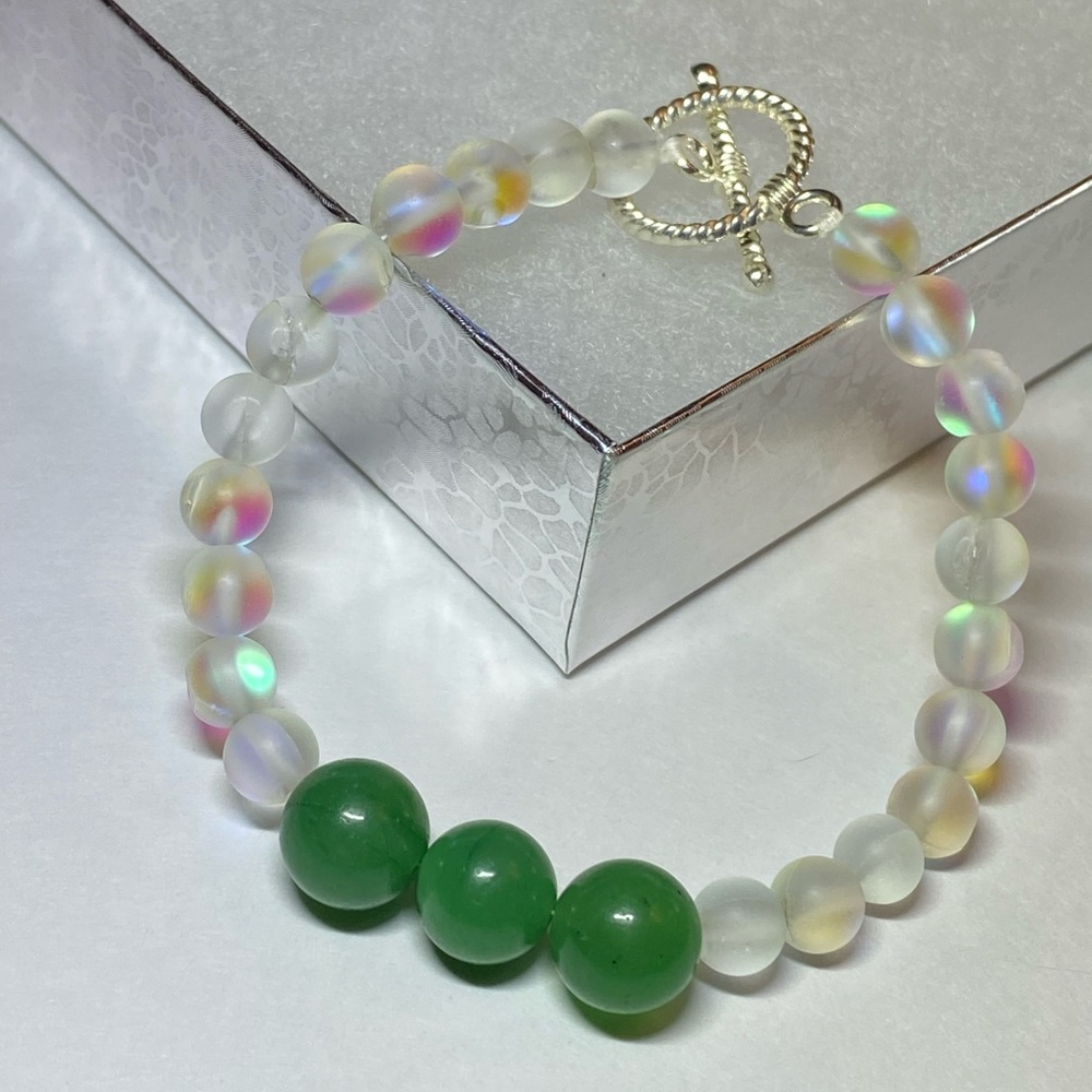 Moonstone Green Jade Toggle Strand Bracelet